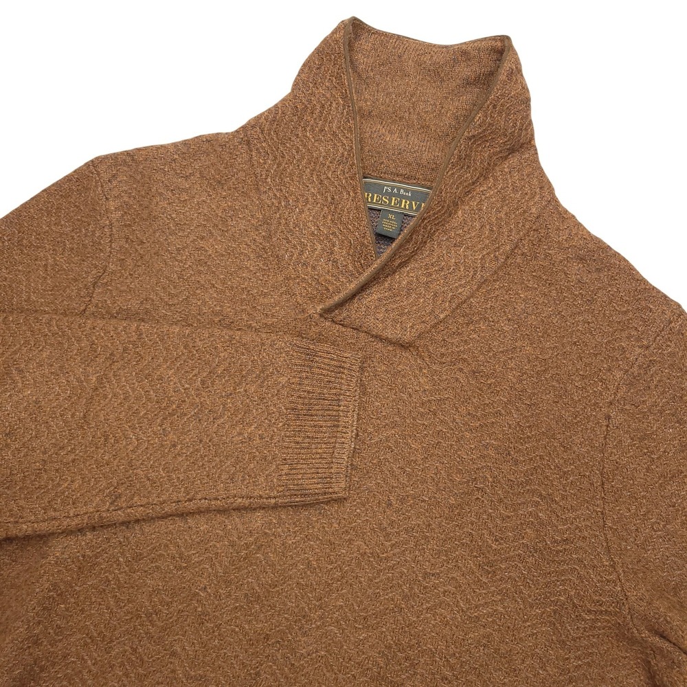 Jos A Bank Reserve Sweater Mens XL Brown Wool Nylon Shawl Collar Knit Pullover